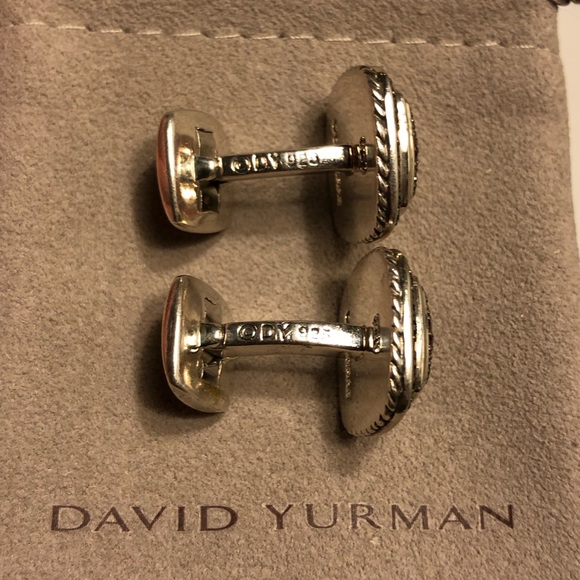 DY Pink Sapphire Black Diamond Pave Cufflinks - Picture 4 of 5